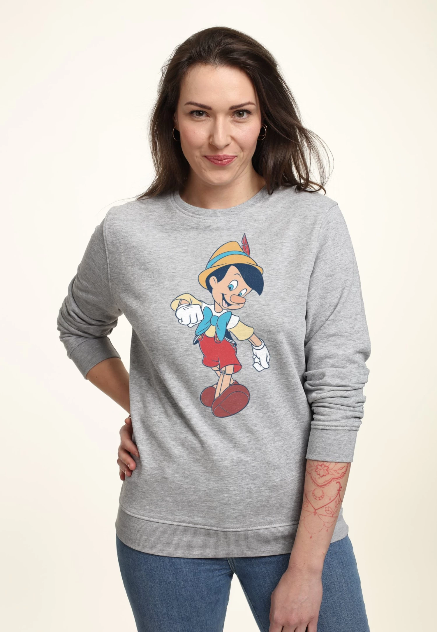 Disney Pinocchio Vintage Pinocchio - Sweater - Heather Grey 1 Disney Pinocchio Vintage Pinocchio - Sweater - Heather Grey