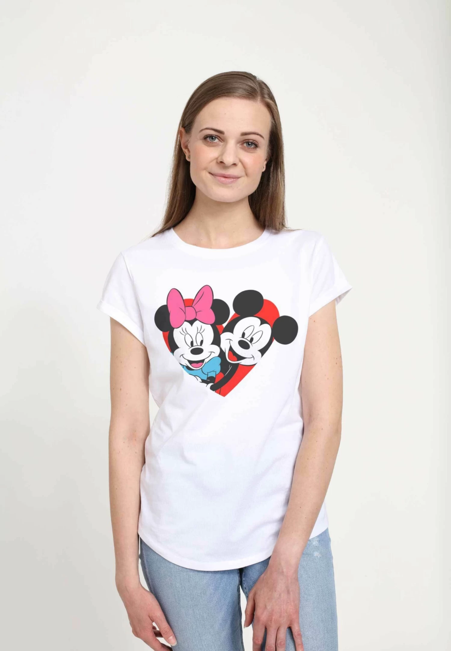Disney Mickey Mouse Mickey Minnie Heart - T-Shirt Print - White 1 Disney Mickey Mouse Mickey Minnie Heart - T-Shirt Print - White