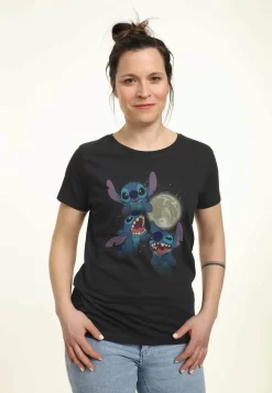 Disney LiloStitch Three Stitch Moon - T-Shirt Print - Black