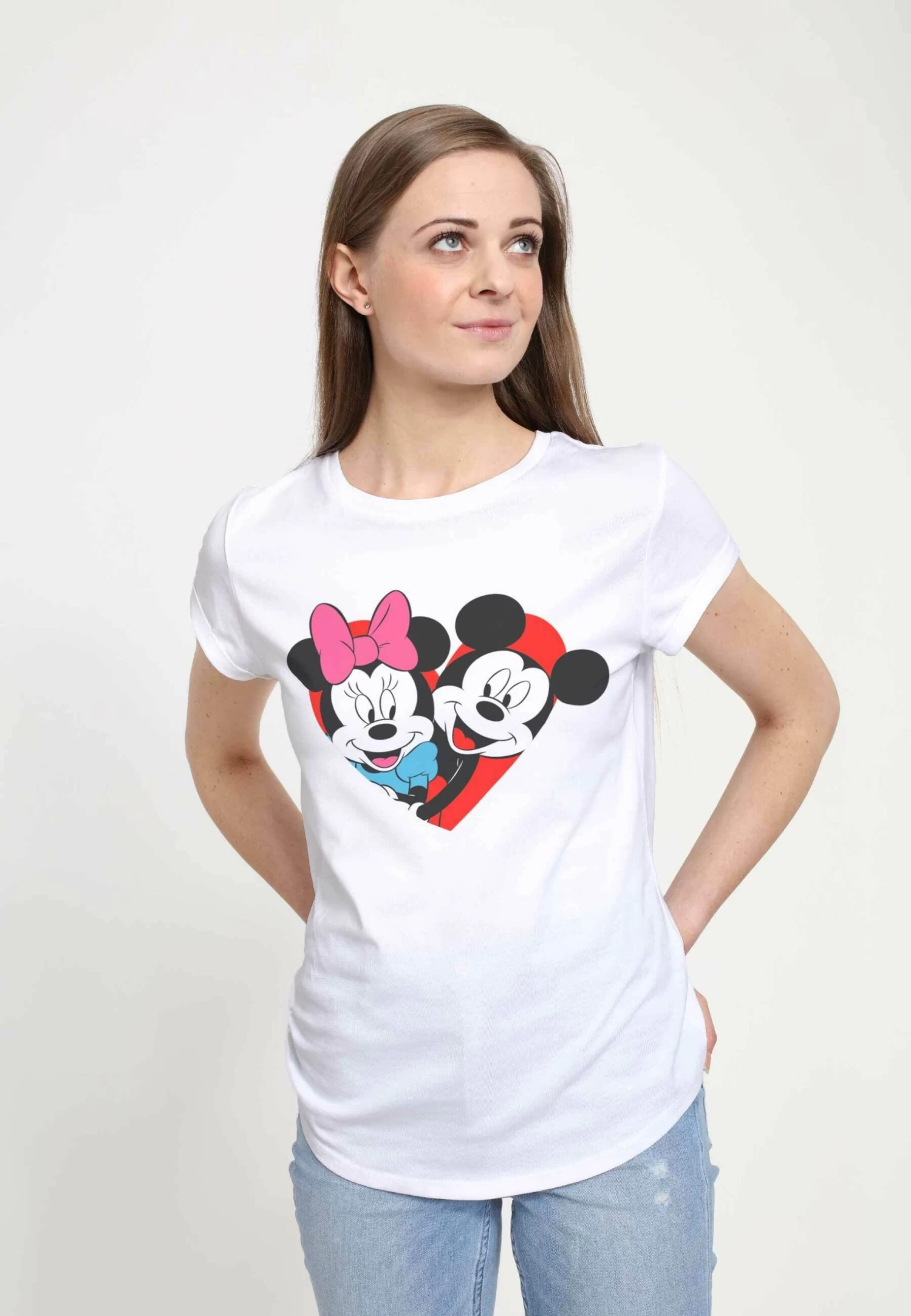 Disney Mickey Mouse Mickey Minnie Heart - T-Shirt Print - White 3 Disney Mickey Mouse Mickey Minnie Heart - T-Shirt Print - White - Afbeelding 3