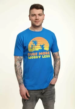 Disney Lilo & Stitch Stitch Surf More Worry Less Unisex - T-Shirt Print - Bright Blue