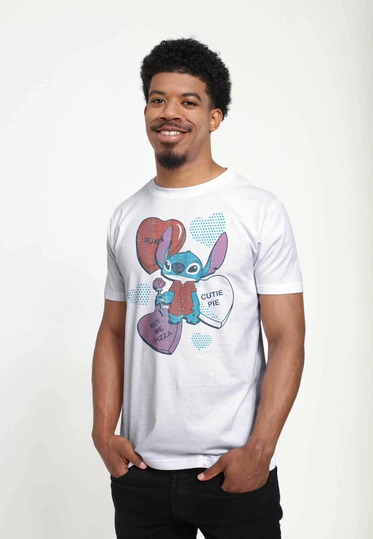 Disney Lilo & Stitch Heart Pizza Unisex - T-Shirt Print - White 3 Disney Lilo & Stitch Heart Pizza Unisex - T-Shirt Print - White - Afbeelding 3