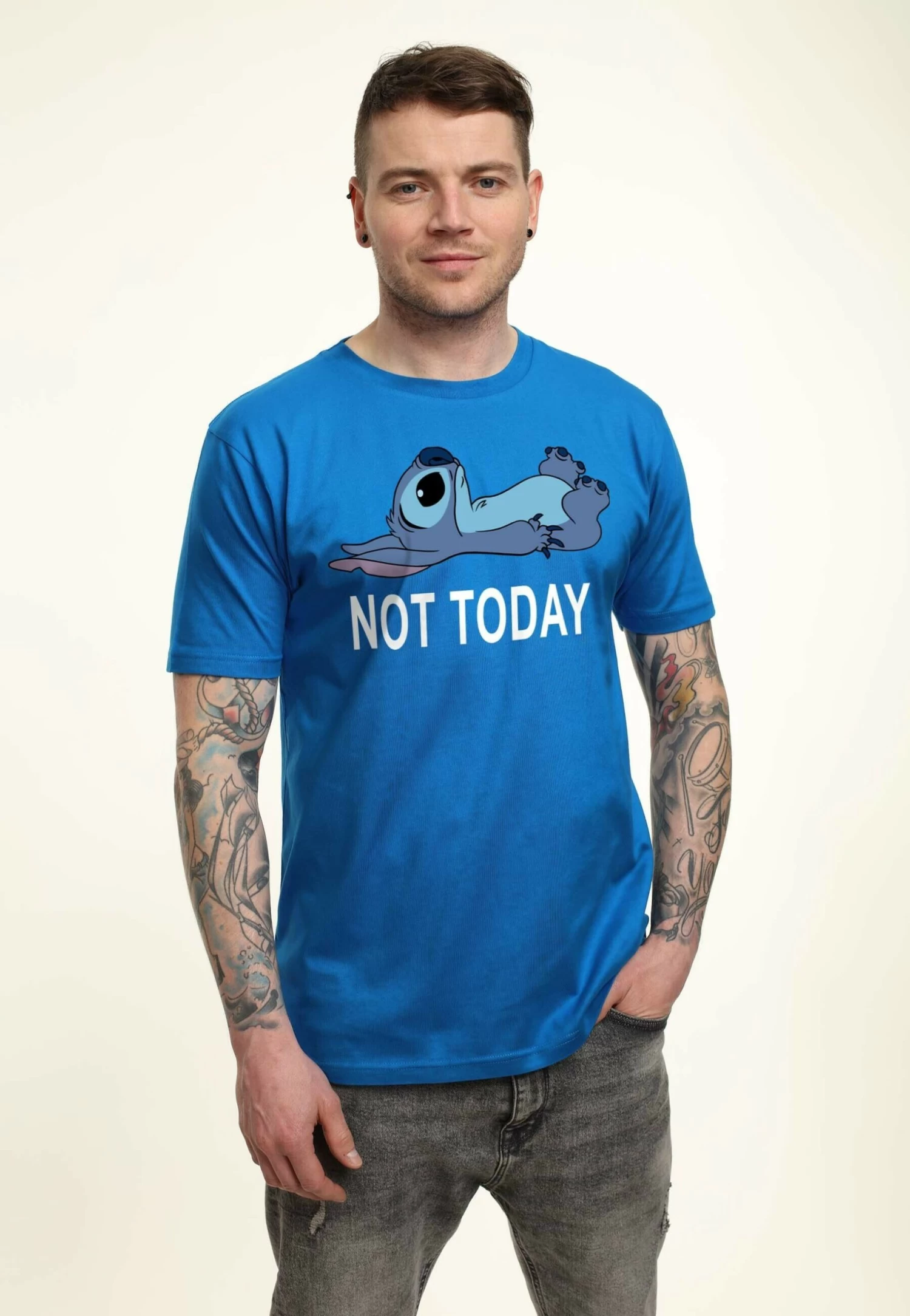 Disney Lilo & Stitch Not Today Unisex - T-Shirt Print - Bright Blue 1 Disney Lilo & Stitch Not Today Unisex - T-Shirt Print - Bright Blue