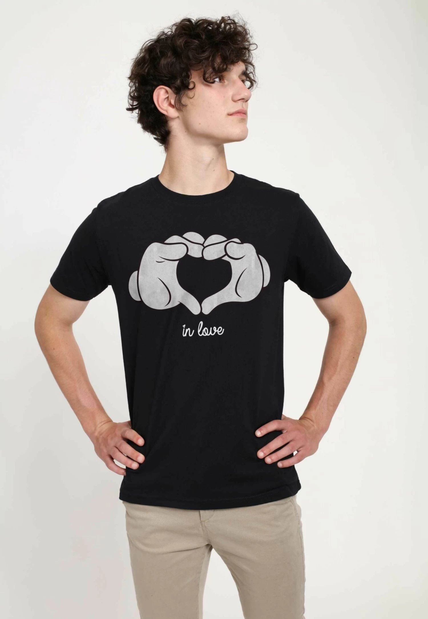Disney Mickey Classic Glove Heart Unisex - T-Shirt Print - Black 3 Disney Mickey Classic Glove Heart Unisex - T-Shirt Print - Black - Afbeelding 3
