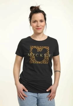 Disney Mickey & Friends Leopard Square Mick - T-Shirt Print - Black