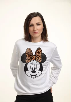 Disney Classic Mickey Modern Minnie Face Leopard - Sweater - White