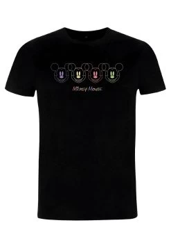 Disney Classic Mickey Neon Faces - T-Shirt Print - Black