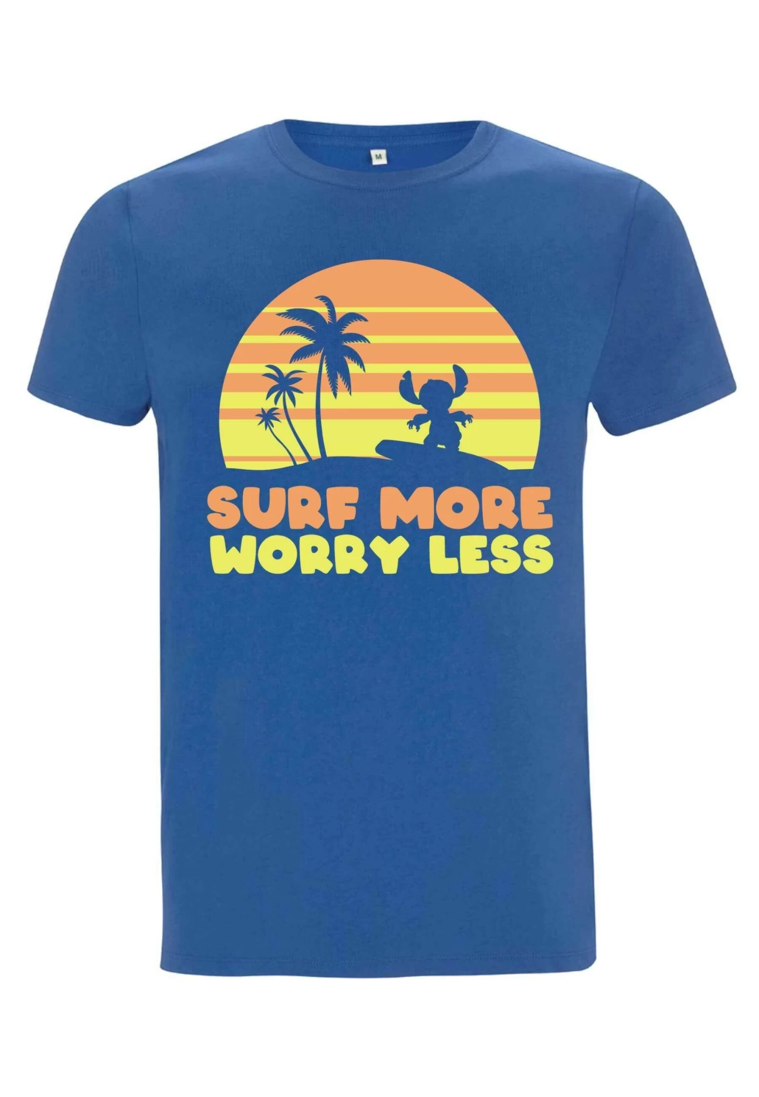 Disney Lilo & Stitch Stitch Surf More Worry Less Unisex - T-Shirt Print - Bright Blue 5 Disney Lilo & Stitch Stitch Surf More Worry Less Unisex - T-Shirt Print - Bright Blue - Afbeelding 5