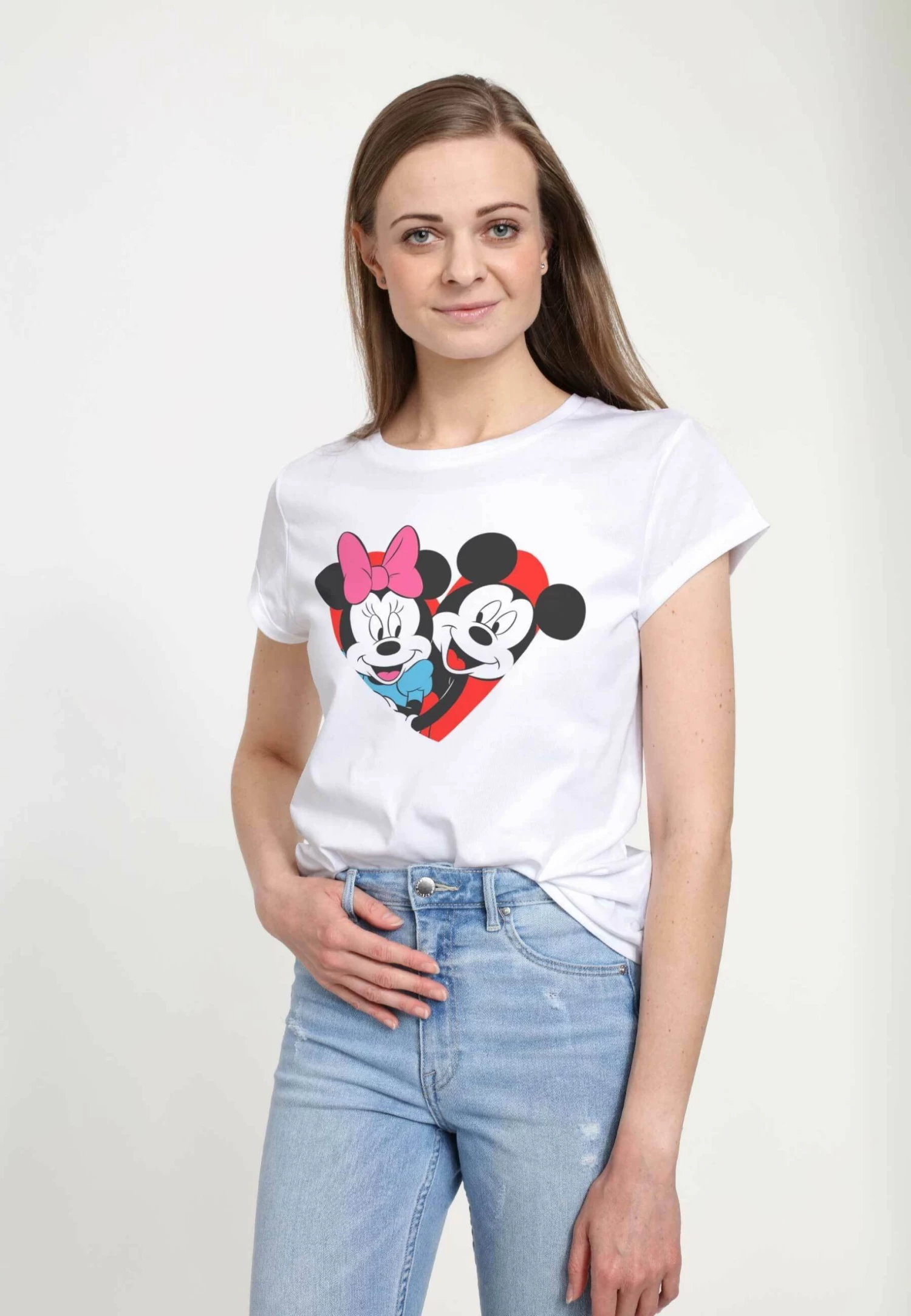 Disney Mickey Mouse Mickey Minnie Heart - T-Shirt Print - White 4 Disney Mickey Mouse Mickey Minnie Heart - T-Shirt Print - White - Afbeelding 4