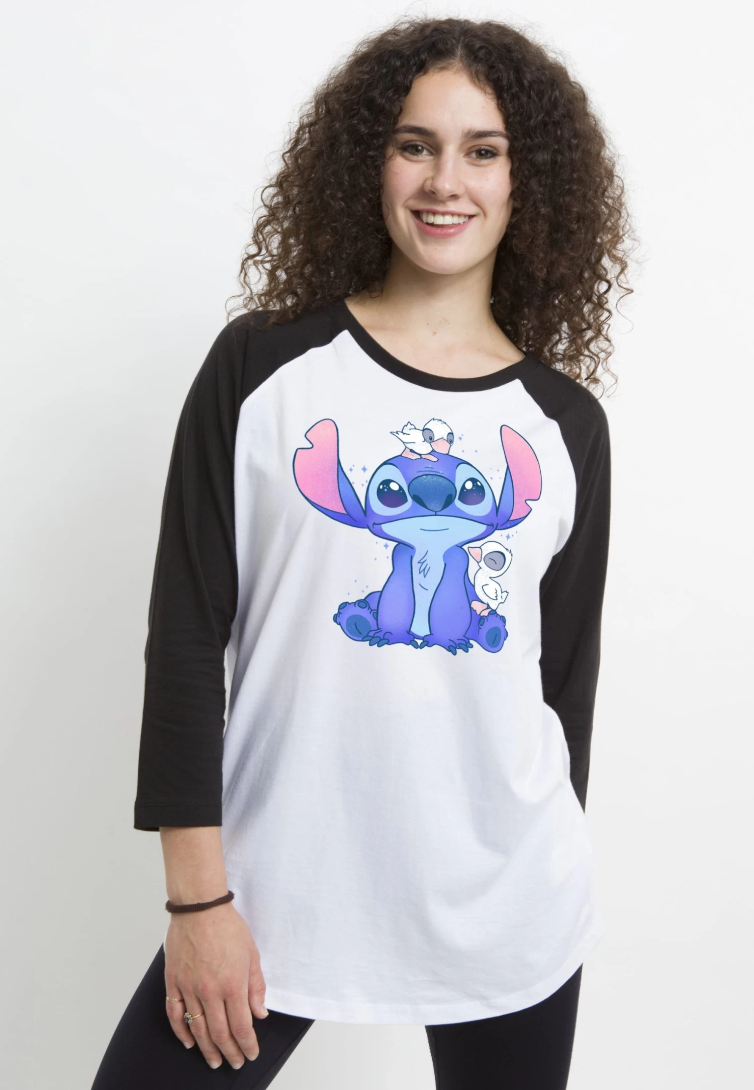 Disney Lilo Stitch Cute Ducks - Longsleeve - White Black 4 Disney Lilo Stitch Cute Ducks - Longsleeve - White Black - Afbeelding 4