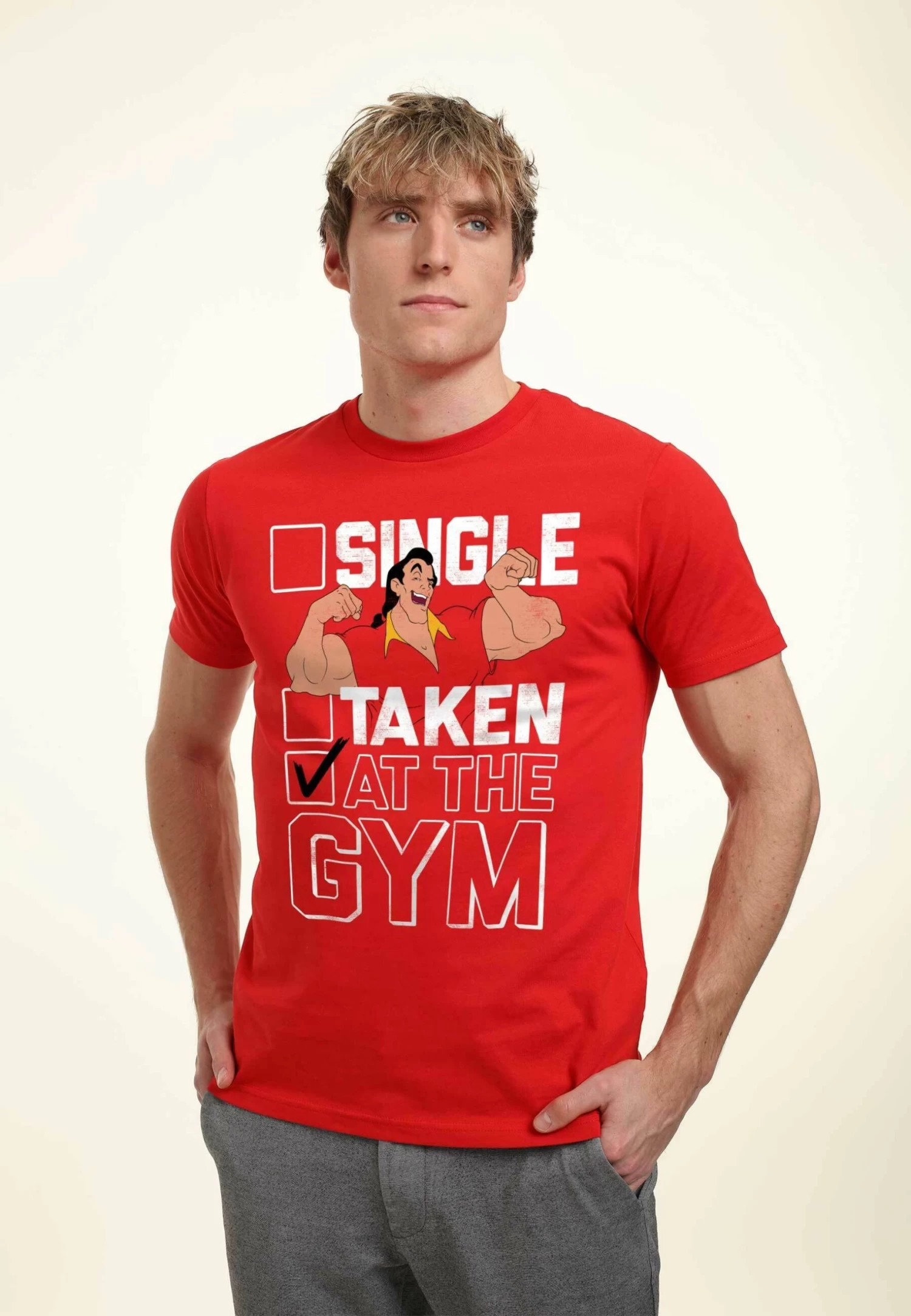 Disney Beauty & The Beast At The Gym Unisex - T-Shirt Print - Red 1 Disney Beauty & The Beast At The Gym Unisex - T-Shirt Print - Red